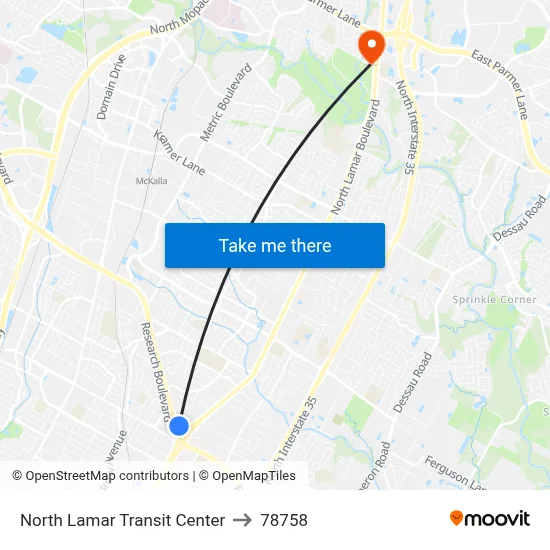 North Lamar Transit Center to 78758 map