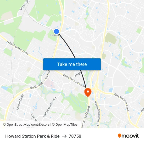 Howard Station Park & Ride to 78758 map