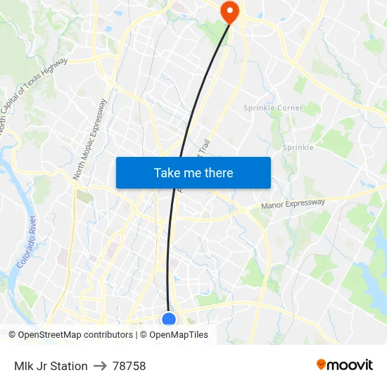 Mlk Jr Station to 78758 map