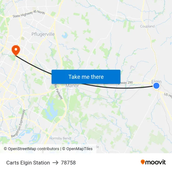 Carts Elgin Station to 78758 map