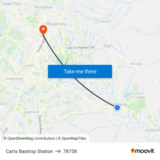 Carts Bastrop Station to 78758 map