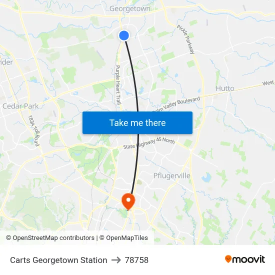 Carts Georgetown Station to 78758 map