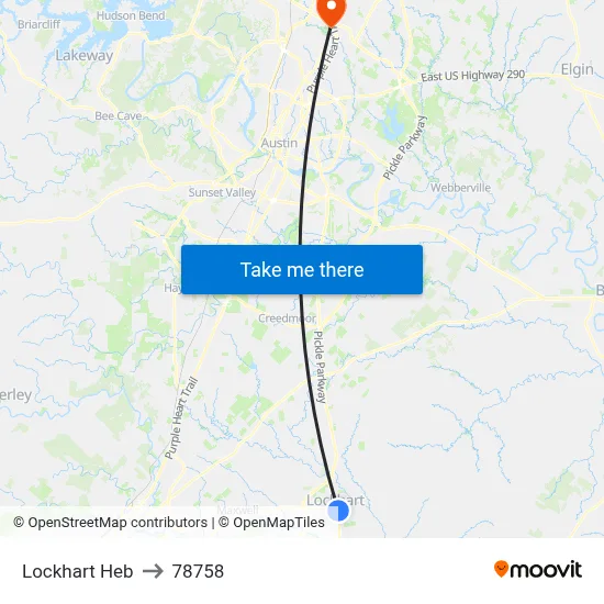 Lockhart Heb to 78758 map