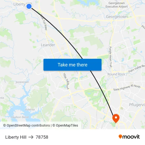 Liberty Hill to 78758 map