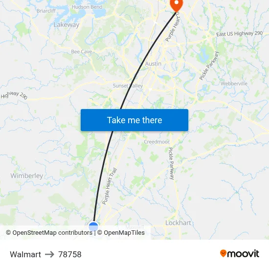 Walmart to 78758 map
