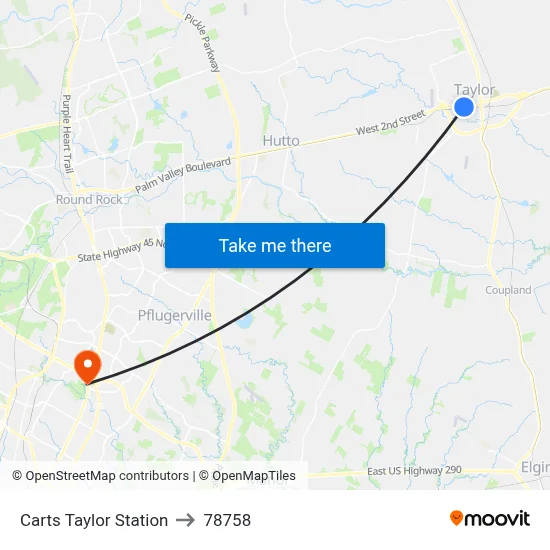 Carts Taylor Station to 78758 map