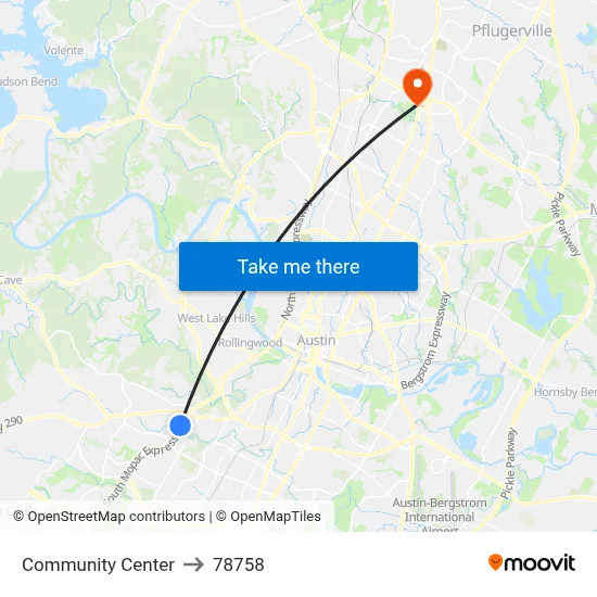 Community  Center to 78758 map