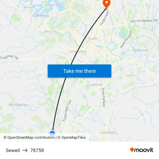 Sewell to 78758 map
