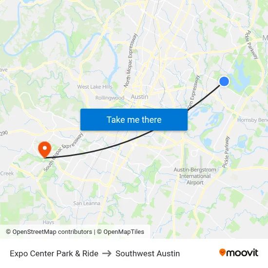 Expo Center Park & Ride to Southwest Austin map
