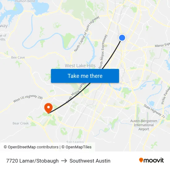 7720 Lamar/Stobaugh to Southwest Austin map