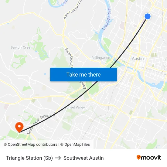 Triangle Station (Sb) to Southwest Austin map