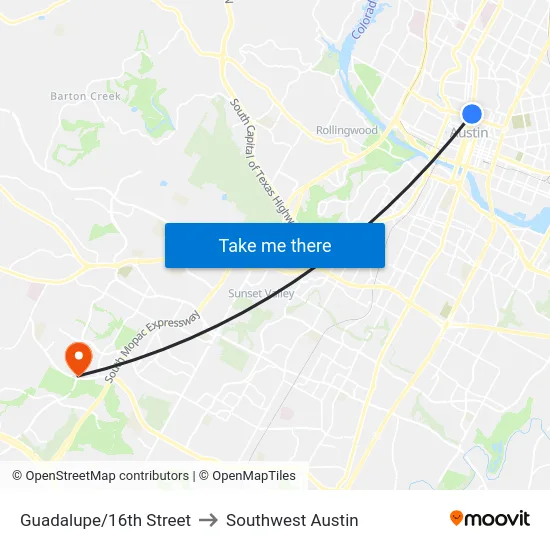 Guadalupe/16th Street to Southwest Austin map