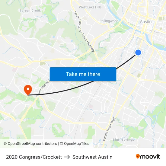 2020 Congress/Crockett to Southwest Austin map