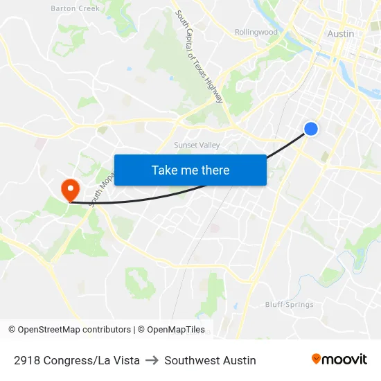 2918 Congress/La Vista to Southwest Austin map