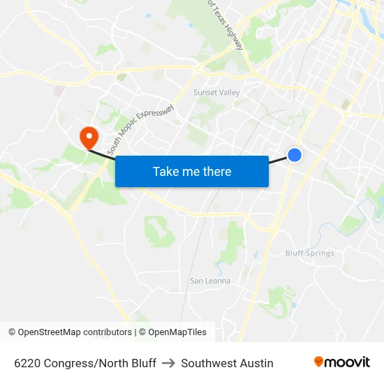 6220 Congress/North Bluff to Southwest Austin map