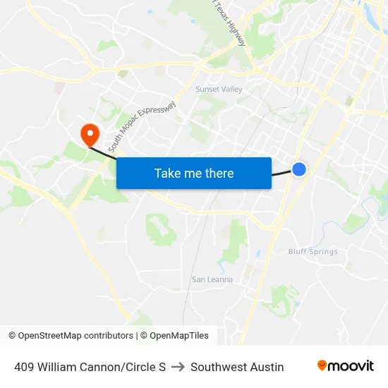 409 William Cannon/Circle S to Southwest Austin map