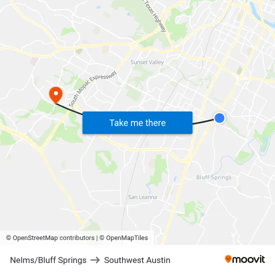 Nelms/Bluff Springs to Southwest Austin map