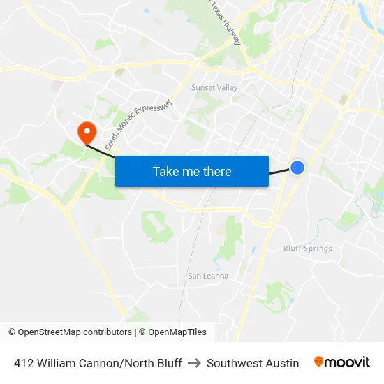 412 William Cannon/North Bluff to Southwest Austin map