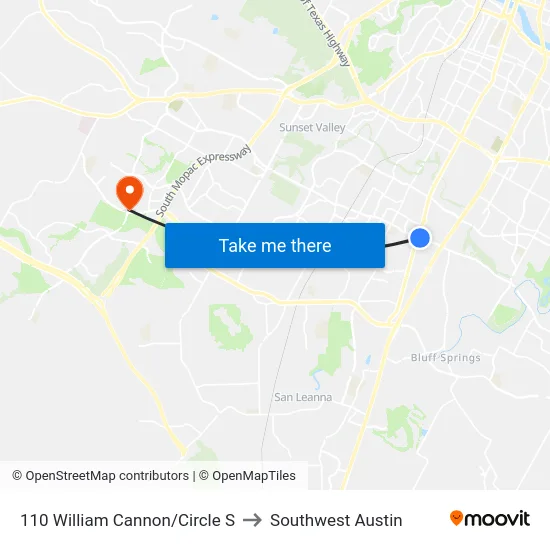 110 William Cannon/Circle S to Southwest Austin map