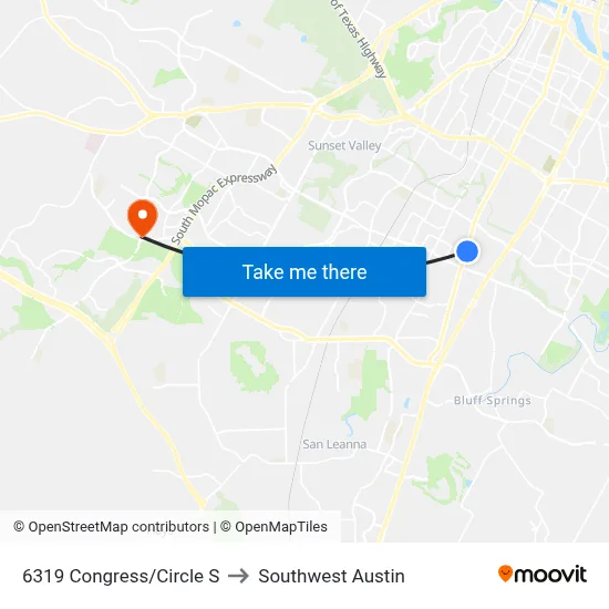6319 Congress/Circle S to Southwest Austin map