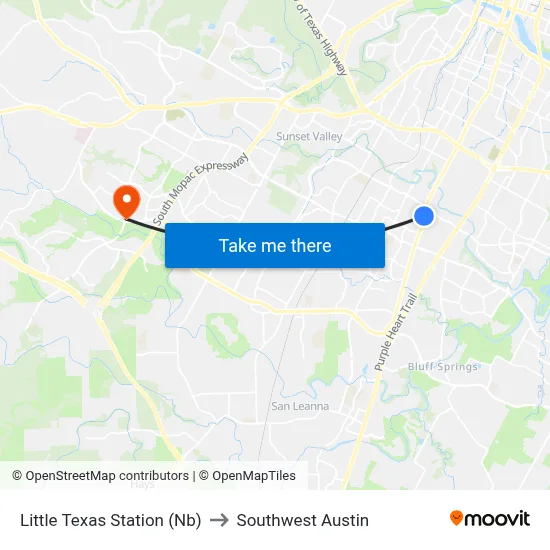 Little Texas Station (Nb) to Southwest Austin map