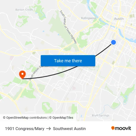 1901 Congress/Mary to Southwest Austin map