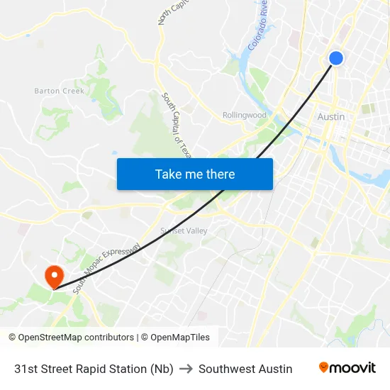 31st Street Rapid  Station (Nb) to Southwest Austin map