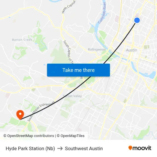 Hyde Park Station (Nb) to Southwest Austin map