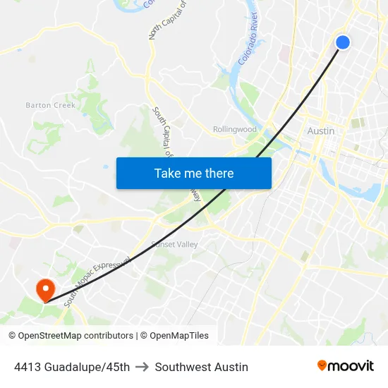 4413 Guadalupe/45th to Southwest Austin map