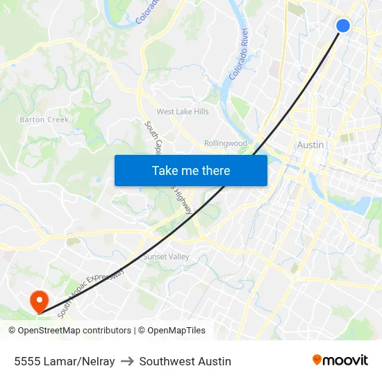 5555 Lamar/Nelray to Southwest Austin map