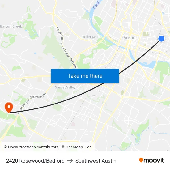 2420 Rosewood/Bedford to Southwest Austin map