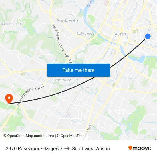 2370 Rosewood/Hargrave to Southwest Austin map