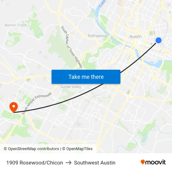 1909 Rosewood/Chicon to Southwest Austin map