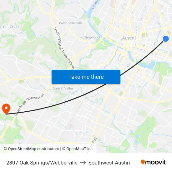 2807 Oak Springs/Webberville to Southwest Austin map