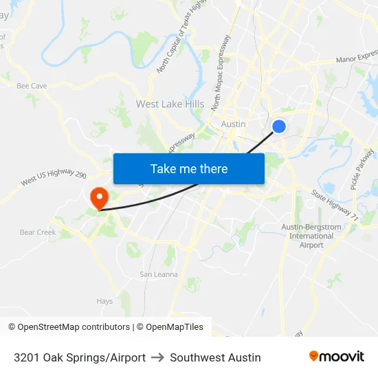 3201 Oak Springs/Airport to Southwest Austin map