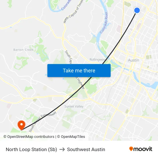 North Loop Station (Sb) to Southwest Austin map