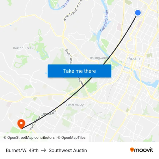 Burnet/W. 49th to Southwest Austin map