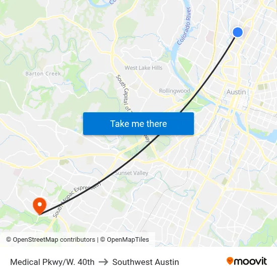 Medical Pkwy/W. 40th to Southwest Austin map
