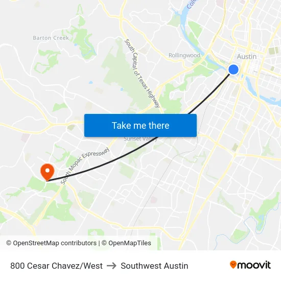 800 Cesar Chavez/West to Southwest Austin map