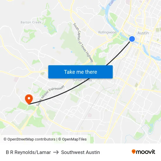 B R Reynolds/Lamar to Southwest Austin map