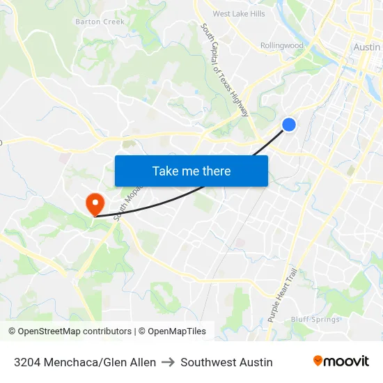 3204 Menchaca/Glen Allen to Southwest Austin map