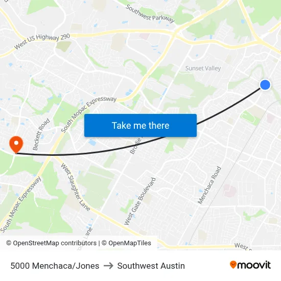 5000 Menchaca/Jones to Southwest Austin map