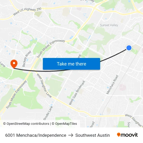 6001 Menchaca/Independence to Southwest Austin map