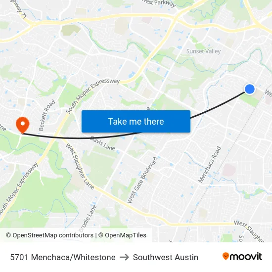 5701 Menchaca/Whitestone to Southwest Austin map