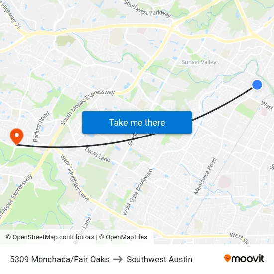 5309 Menchaca/Fair Oaks to Southwest Austin map