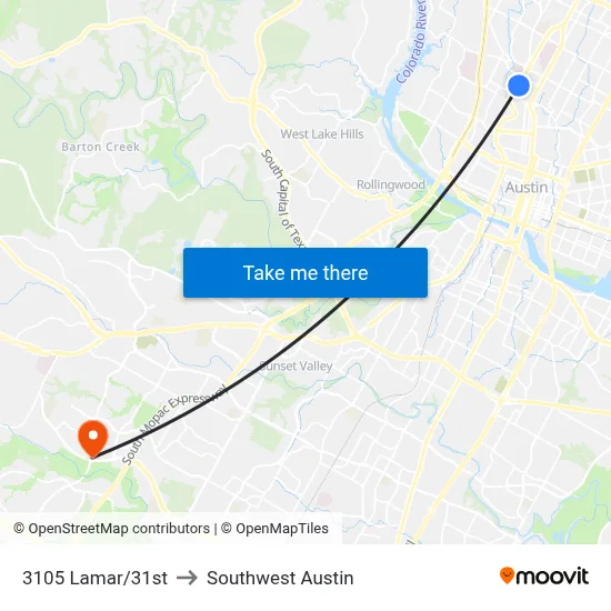 3105 Lamar/31st to Southwest Austin map