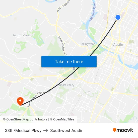 38th/Medical Pkwy to Southwest Austin map