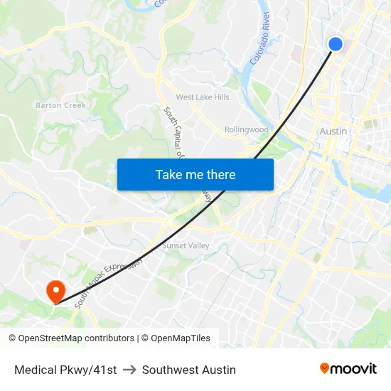 Medical Pkwy/41st to Southwest Austin map