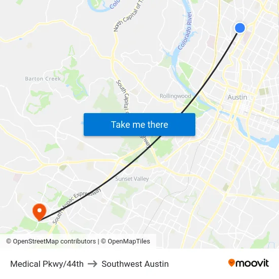 Medical Pkwy/44th to Southwest Austin map
