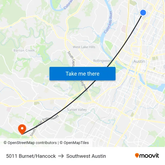 5011 Burnet/Hancock to Southwest Austin map